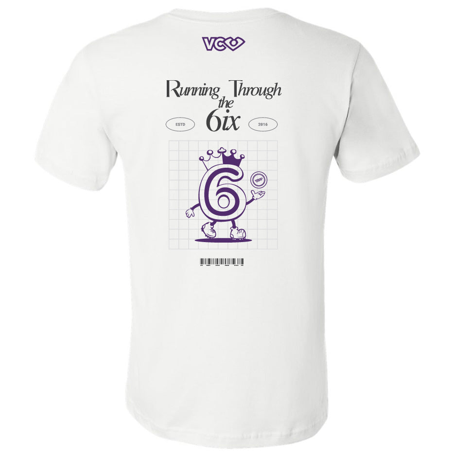 VC Ultimate Frisbee 6ixers Running Through The 6ix Soft Cotton White T-Shirt