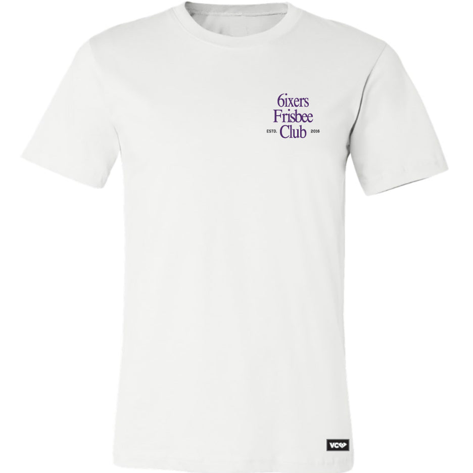 VC Ultimate Frisbee 6ixers Running Through The 6ix Soft Cotton White T-Shirt